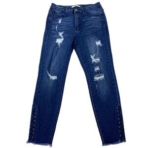 KanCan Ankle Jeans Womens 11/29 Distressed Skinny Studded Raw Hem Denim Y2K